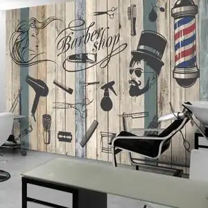 立体复古发廊壁画美发店墙纸装饰拍照形象墙布理发店背景墙壁纸3d