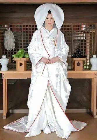 如泽尻英龙华的新娘服就是改良版的白无垢,白底绣金鹤