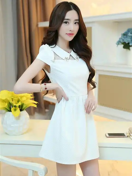 夏季新款纯色时尚裙子 韩版翻领修身连衣裙女装 8252