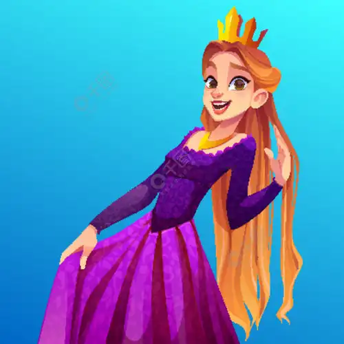 着女王服装的快乐年轻女子的矢量卡通画可爱的公主戴着金冠的漂亮女孩