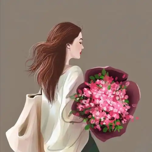 cr:谢大娘娘女孩与花,背影头像,侧面头像,抱花头像.