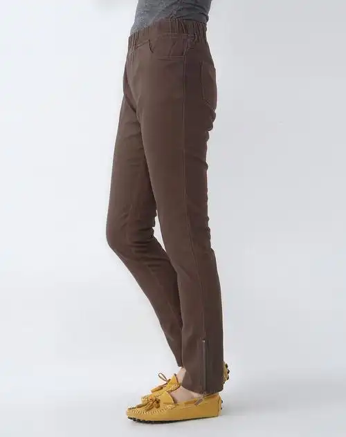 军绿色侧面拉链显瘦铅笔长裤