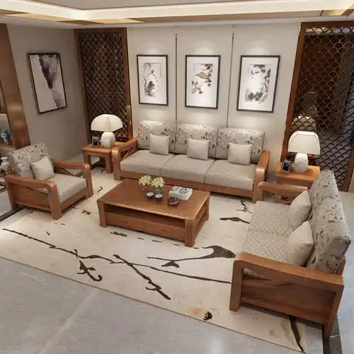 玺晴实木沙发组合白蜡木木质沙发123人位中式沙发客厅家具l型大户型