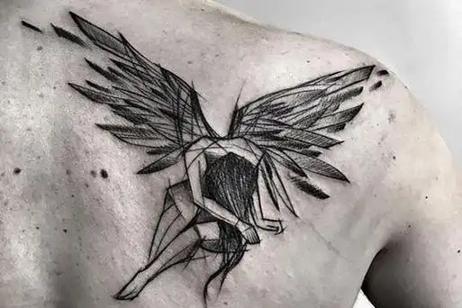 黑灰个性堕落天使纹身图案