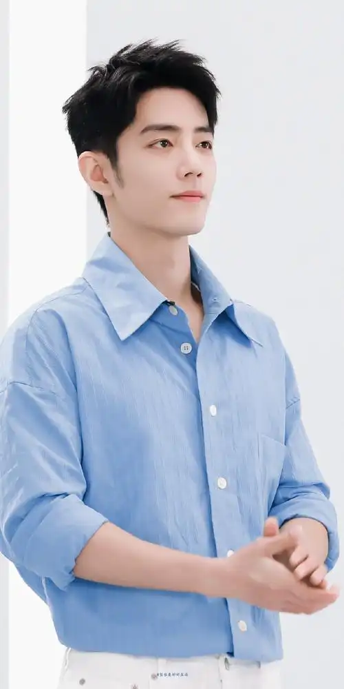 肖战蓝色衬衫直播造型##肖战壁纸