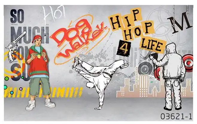 手绘涂鸦墙纸3d街舞街头艺术壁画健身房音乐室舞蹈馆摇滚嘻哈壁纸-淘