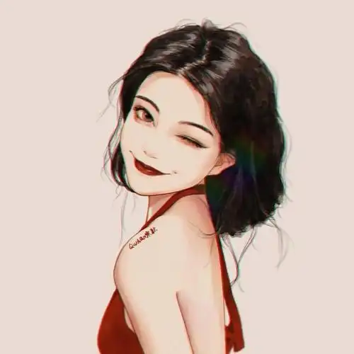 朱砂红高冷手绘女生头像