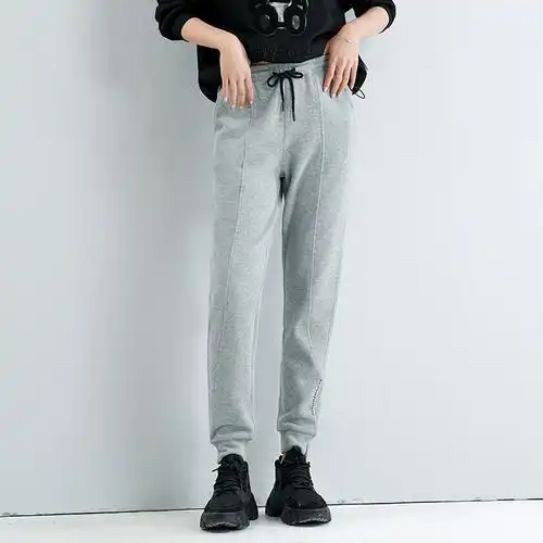 灰色运动裤女宽松束脚春秋薄款新款哈伦长裤子