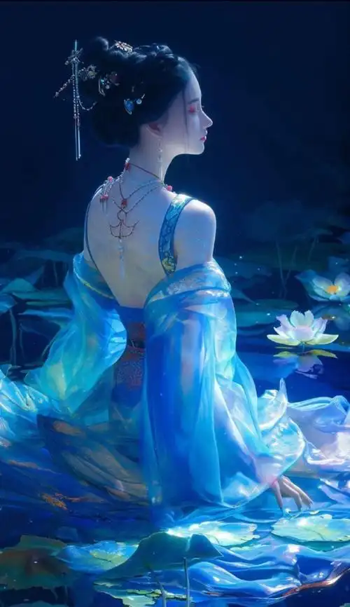 幽蓝雅致古风女生壁纸