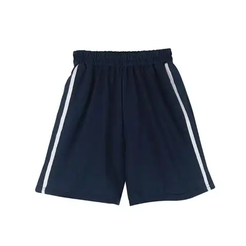 萌奶兔小妹-自制 侧面双条纹松紧腰运动短裤女宽松百搭休闲五分裤