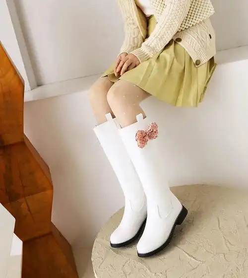 女童靴子冬季儿童高筒靴小女孩加绒中大童靴学生公主高跟皮靴粉色a款