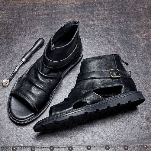 男款开车凉鞋男夏季外穿镂空牛皮皮凉鞋男休闲真皮罗马沙滩鞋防滑