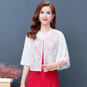 四五十岁的女士春夏季外衣薄款外搭短外套披肩夏天穿的蕾丝小斗篷坎肩