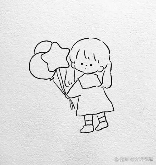 黑白简笔画|可爱玉桂狗女孩简笔手帐|附过程