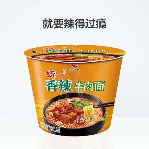 统一一来一桶香辣牛肉面107g方便面泡面辣得过瘾冲泡方便面