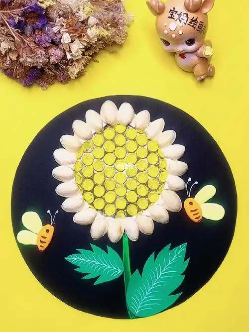 幼儿园手工  #向日葵  #快递泡泡创意画  #粘土手工  #蜜蜂  #绘