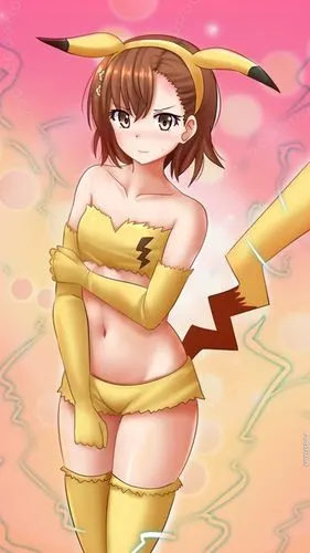 短裤抹胸大长腿,打扮成的皮卡丘的性感女孩手机壁纸