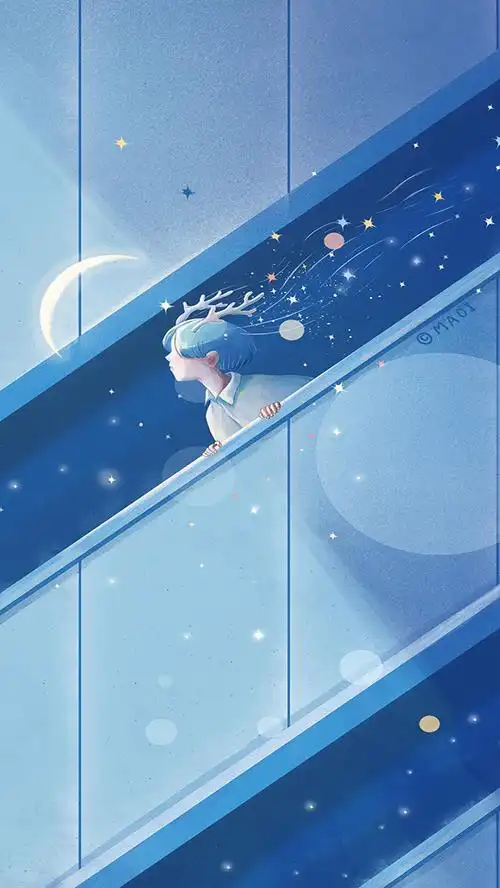 小清新蓝色插画手机壁纸