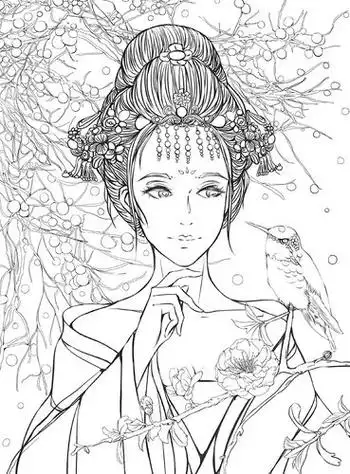 浮生赋:唯美古风涂色素描集古风人物线稿素描绘画——古风美少女练习