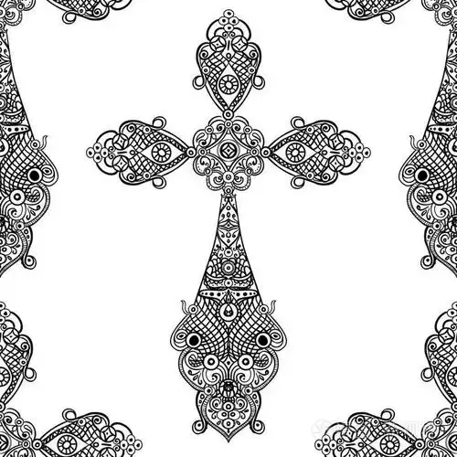 复古宗教十字架黑白无缝图案, 纹章设计