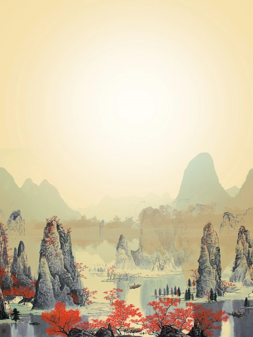 简约创意复古山水水墨山川风景背景素材