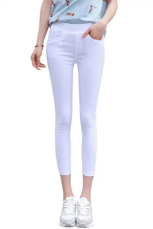 白色九分打底裤女外穿2020春夏季新款韩版高腰弹力显瘦八分裤