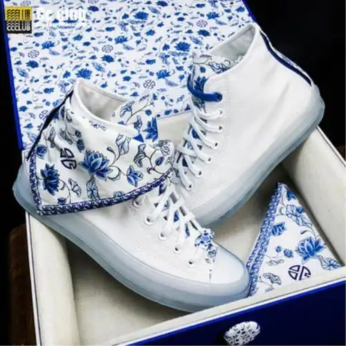 日系chuck 1970s 张艺兴联名青花瓷方巾帆布板鞋 170624c 【国内k仓】