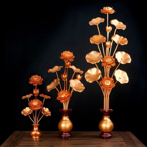 供佛莲花荷花花瓶家用佛堂供奉佛具鎏金花摆件插花佛教用品 高60厘米7