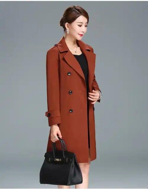 中老年风衣女中长款修身妈妈装春秋外套中年女秋装双排扣风衣大码