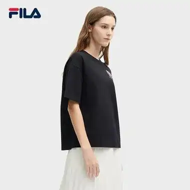fila斐乐女子针织短袖衫2024春新款休闲冰丝抗菌宽松樱花刺绣t恤