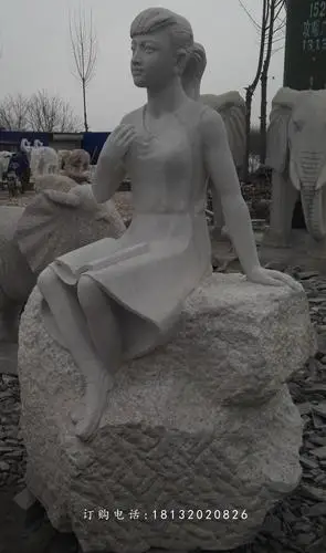 读书女生雕塑,校园人物石雕