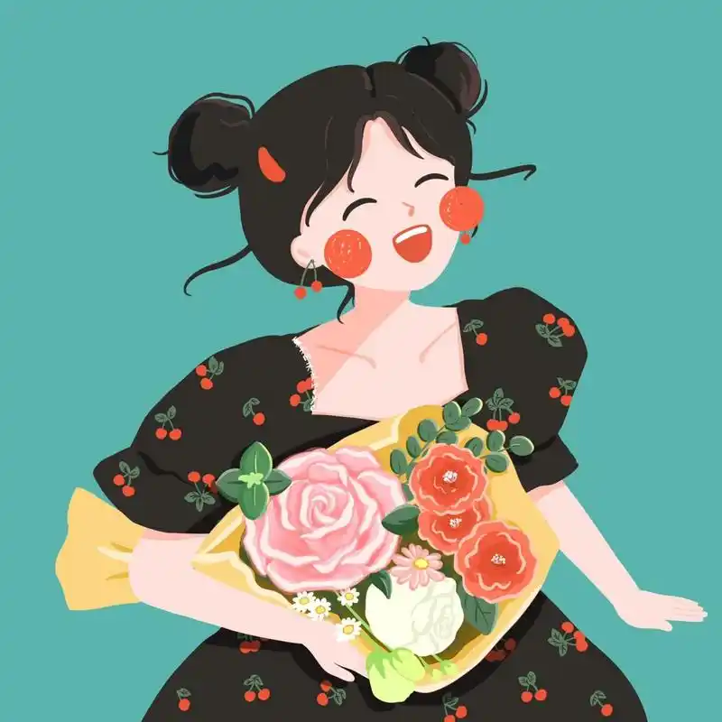 插画头像 · 20 | 捧花的丸子头大笑可爱女生 "哈哈哈哈哈哈哈哈哈