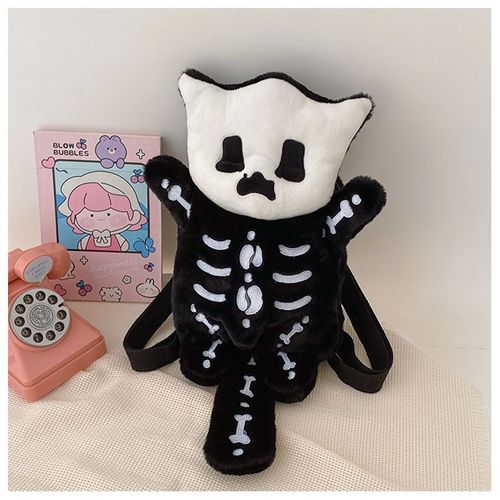 搞怪毛绒双肩包黑色小鬼骷髅头单肩包精致毛绒包高级感小恶魔猫咪