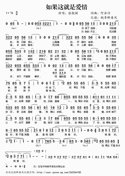 如果这就是爱情——张靓颖(简谱)