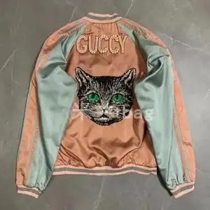 国内现货gucci古驰女士重工猫头刺绣夹克棒球服外套运动上衣38码