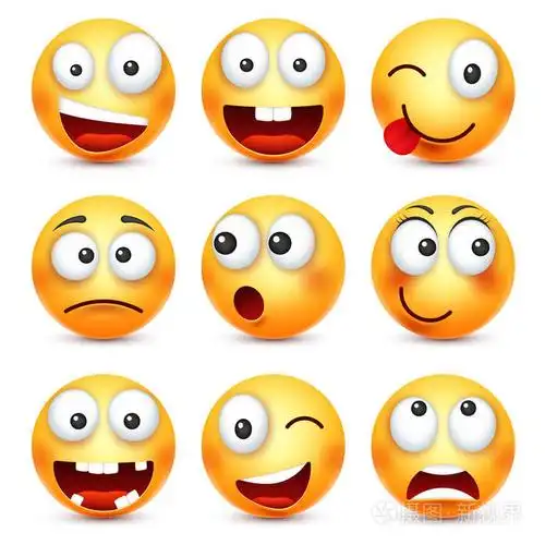 黄色的脸与情感.面部表情.3d 的真实表情.有趣的卡通人物.心情.