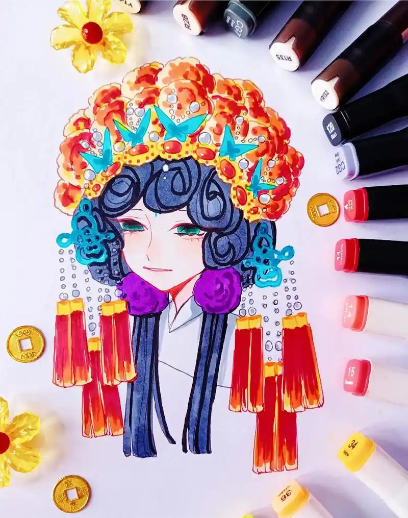 妹妹……妹妹.#手绘 #马克笔 #京剧猫 #墨紫 #绘画  - 抖音