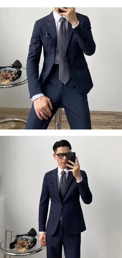 自拍风 韩版西服两件套男士修身英伦西装套装时尚a321-8217-p220 - 17