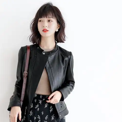 lostsouls早春新款超酷高质感立领帅气机车皮衣百搭小羊皮外套女