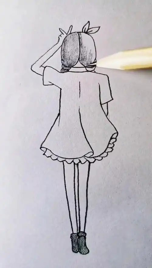 简笔画#女孩背影