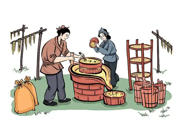 传统手工艺石磨豆浆插画插画下载