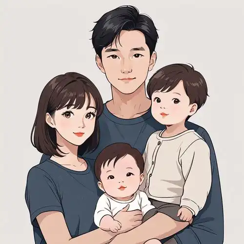 亲子头像|一家四口的美好瞬间手绘卡通创意头像