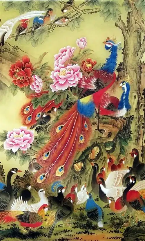 003赵永峰百鸟朝凤002当代高档日本进口绢未托裱