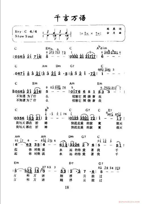 千言万语,电子琴,电子琴入门,电子琴入门教程,电子琴简谱