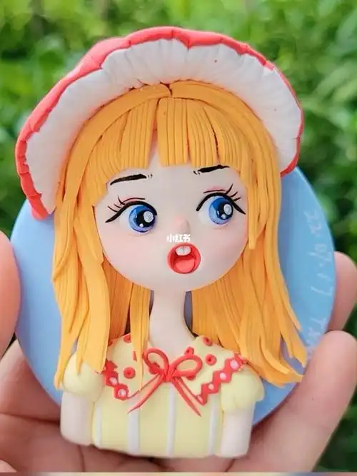 粘土冰箱贴蘑菇帽女孩