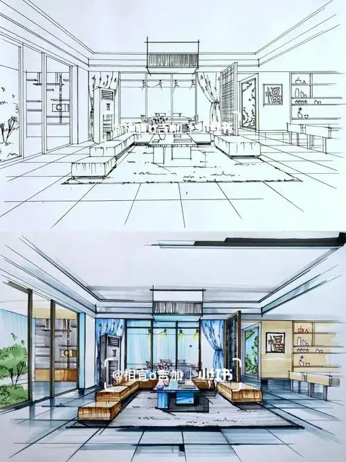 手绘临摹  #手绘客厅效果图  #室内设计  #马克笔手绘