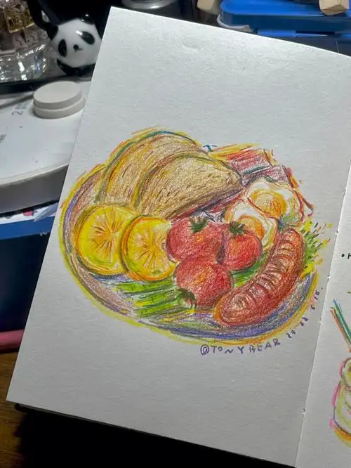 一张简单的彩铅画美食主题插画