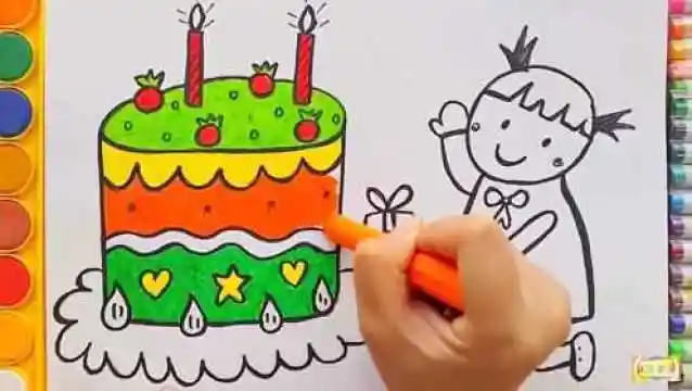 儿童绘画父亲节妇女节父母生日自己画一个蛋糕送给父母吧