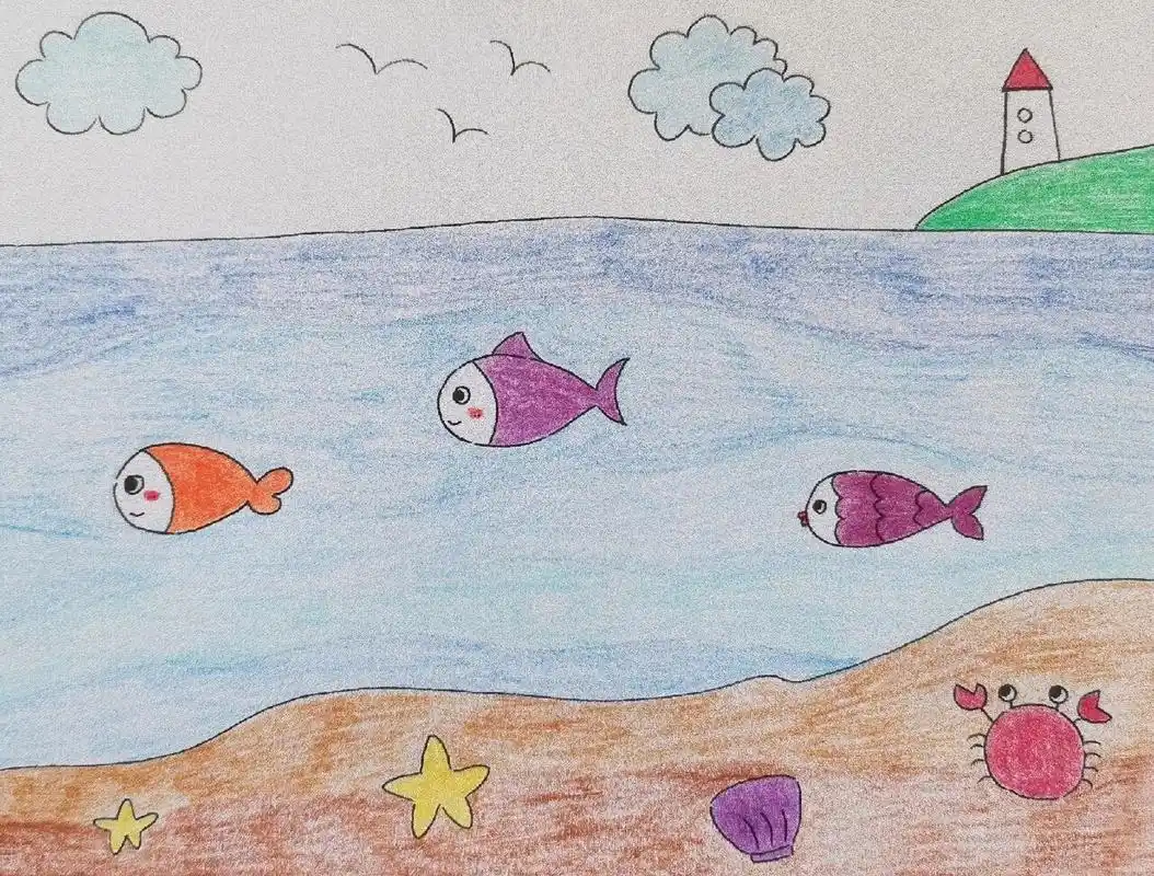 大海 海洋主题儿童画 幼儿园简笔画 材料或工具:勾线笔,彩铅 我用的是