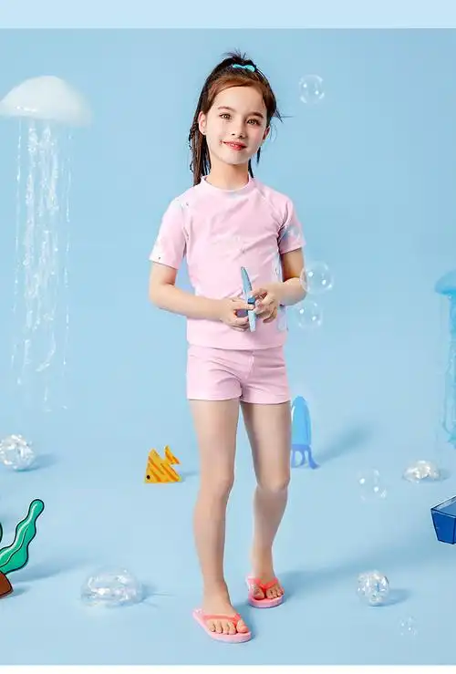 361度儿童分体泳衣女中大童游泳衣韩国女孩可爱公主宝宝防晒泳装淡